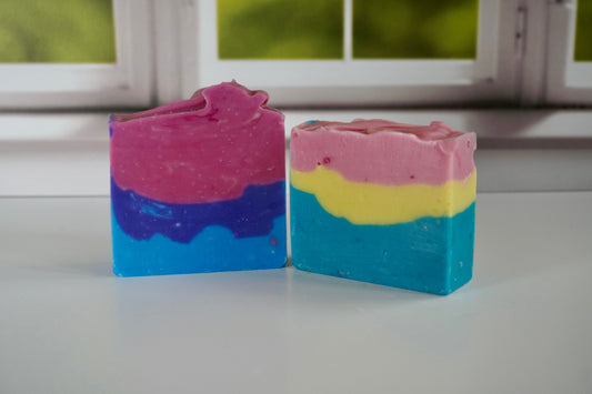 Pride Collection Artisan Soap colored like a bi flag