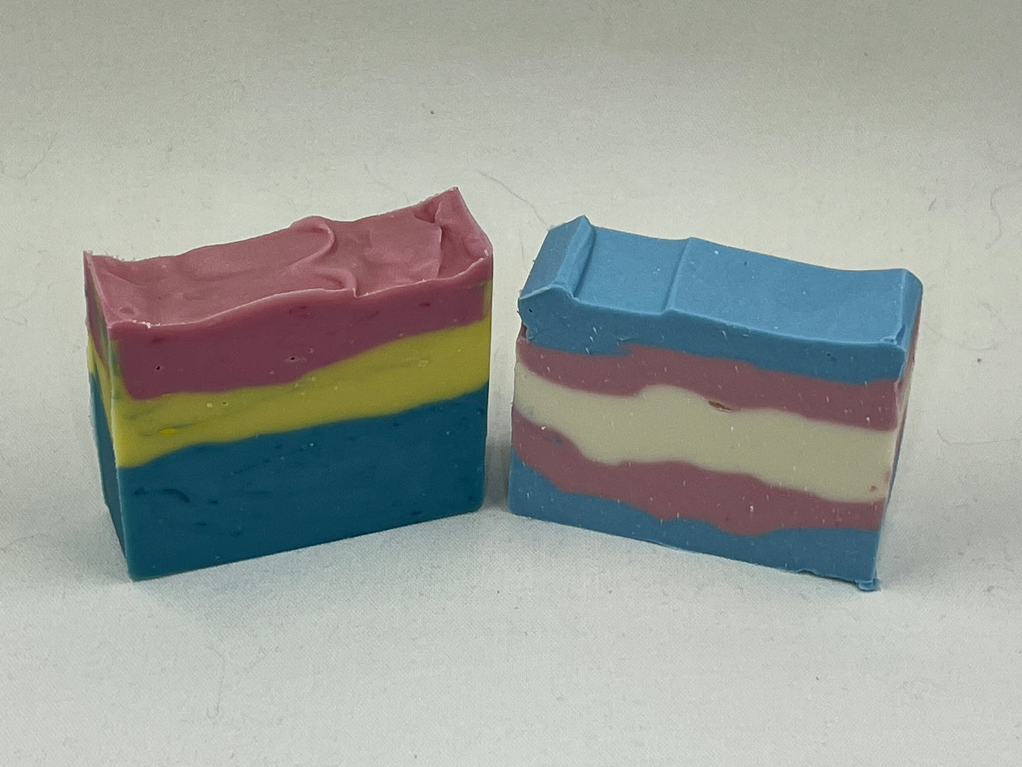 Pride Collection Artisan Soap made in San Jose California Trans Pride Bi pride Pan Pride Rainbow Clouds bath bomb