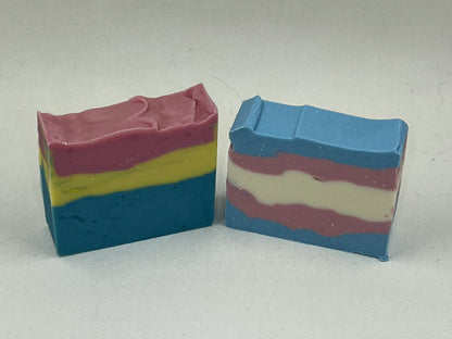 Pride Collection Artisan Soap made in San Jose California Trans Pride Bi pride Pan Pride Rainbow Clouds bath bomb