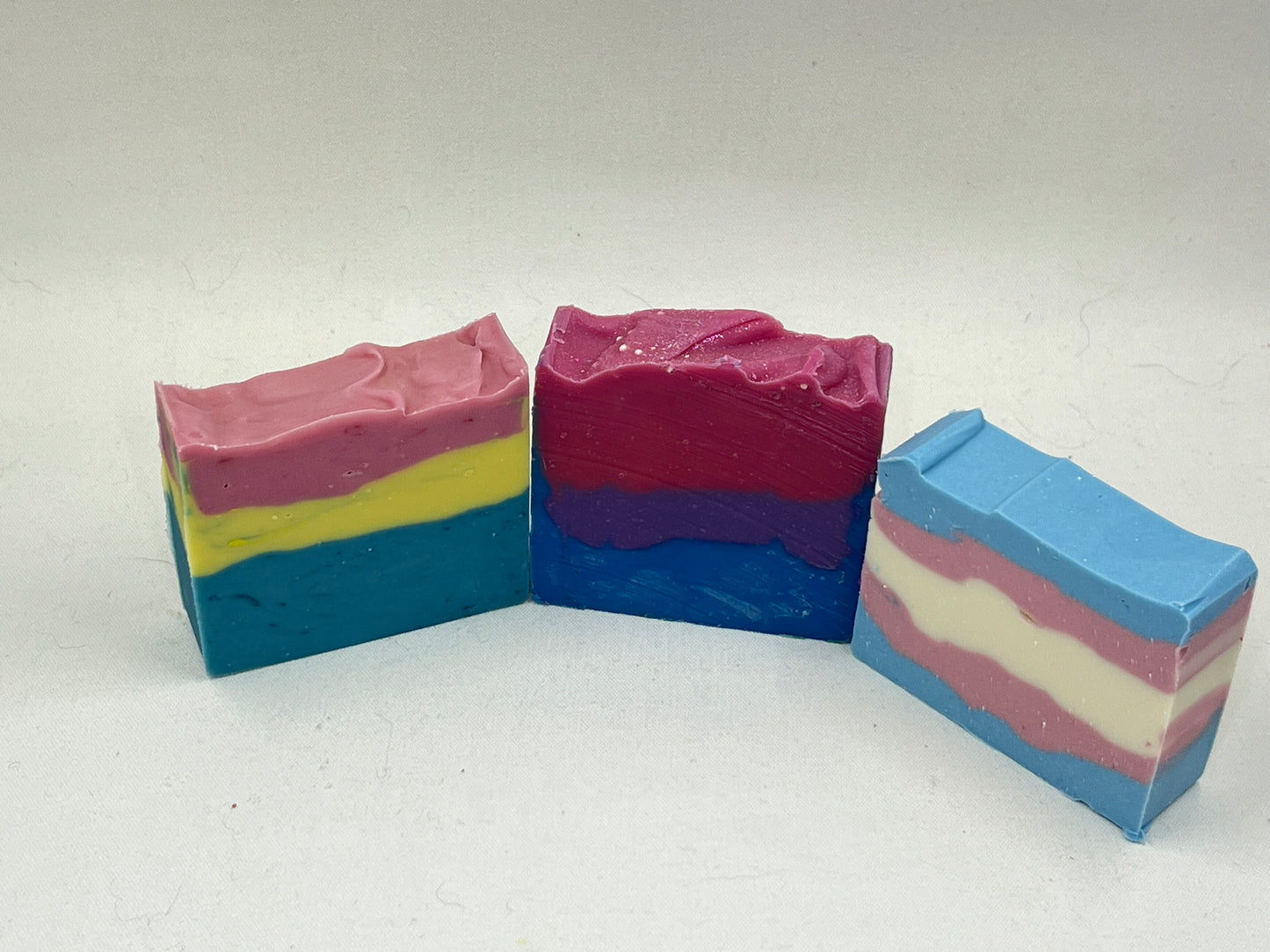 Pride Collection Artisan Soap made in San Jose California Trans Pride Bi pride Pan Pride Rainbow Clouds bath bomb