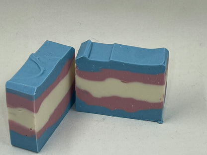 Pride Collection Artisan Soap made in San Jose California Trans Pride Bi pride Pan Pride Rainbow Clouds bath bomb